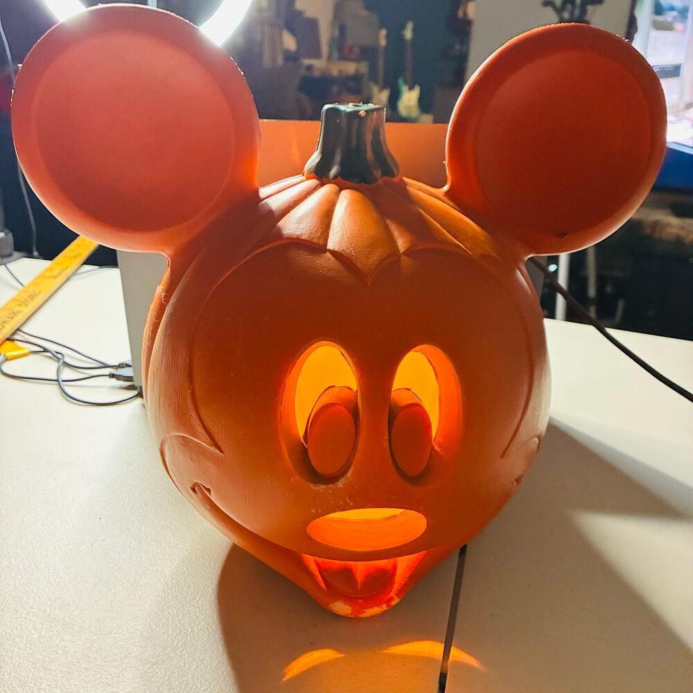 Vintage Disney Mickey Mouse Pumpkin Light Up Blow Mold Halloween Jack O Lantern